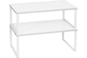 SONGMICS Scaffale Portaspezie, Set di 2 Organizzatori da Cucina Espandibili, Scaffale da Cucina Impilabile, Metallo, Bianco KCS401W01