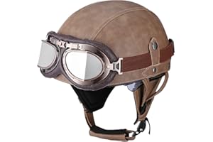 BYGMW Deutsche Leder Motorrad Halbhelme mit ECE, Vintage Helme mit Schutzbrille, Jethelm Retro, Chopper Helm, Scooter-Helm, Offenem Helm, mit Sonnenblende und Herausnehmbares Innenfutter