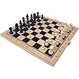 COOLBABY Large Chess, Checkers & Backgammon 3 in 1 Set - Outdoor & Travel Learning Game - Magnetic Chess Board - Wooden Chess Set (Size: 39 x 39 cm)