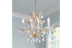 ‎SM SAINT MOSSI Saint Mossi 4 Heller Kristall Maria Therese Gold Kronleuchter Lichtbefestigung,Moderner Kronleuchter für Esszimmer,Wohnzimmer,H43cm x W46cm,Einstellbare Kette,Schlafzimmer