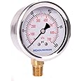 MEASUREMAN 2-1/2" Dial Size, Glycerin Filled Pressure Gauge, 0-100psi/kpa, 304 Stainless Steel Case, 1/4"NPT Lower Mount