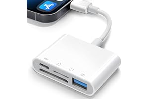OMIVINE SD Card Reader Adapter for iPhone, 4-In-1 Lightning to SD/TF Card Reader with Charging & USB OTG Adapter for iPad, Digital Camera Memory Card Viewer for iPhone 14/13/120/110/X/XS/XR/8/7/iPad