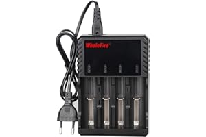 WholeFire 18650 - Cargador de batería Universal Inteligente con Pantalla LED de 4 Compartimentos para Pilas de Ion de Litio de 3,7 V 18650 26650 22650 17670 16340 (RCR123A) AA AAA