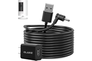 OLAIKE 5m/16ft Charge Cable with Power Adapter for Ring Stick Up Cam Battery/Plug-in 3rd/2nd Gen& Ring Spotlight Cam Battery, No Need to Change the Batteries, Black