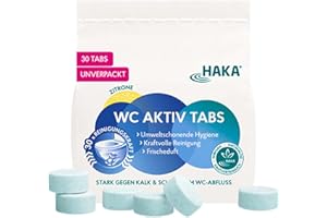 ‎HAKA HAKA WC-Tabs, 30 Stück, extra starke Toilettenreinigertabs gegen Kalk & Urinstein, für gründliche WC-Reinigung, umweltfreundlich, unverpackt, frischer Zitronenduft