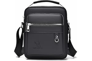 ANPTER Mens Shoulder Bag PU Leather Messenger Bag Multi Pocket Business Crossbody Pack Satchel Side Bag Casual Handbag for Men Working Shopping School Daily Use