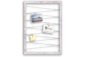 CLAMARO 'Collage Flex' Fotohalter 55x75 cm | Vintage Weiß | Bilderrahmen Fotorahmen Collage mit Gummibändern und Foto Holzklammern | Ideal als Galerie für Fotos oder Postkarten