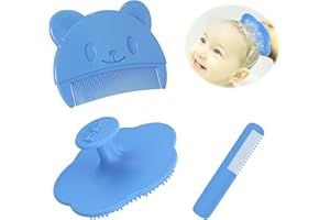 Xanewza 3 Pièces Peigne à Cheveux pour Bébé, Peigne pour Bébé, Brosse en Silicone pour le Bain de Bébé, Brosse de Massage en Silicone, Brosse à Cheveux pour Bébé Douces(Bleu)