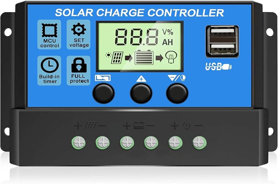[Upgraded] 30A Solar Charge Controller, 12V/ 24V Solar Panel Regulator with Adjustable LCD Display Dual USB Port Timer Setting PWM Auto Parameter Solar Panel Controller