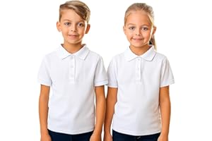 SMNS Pack of 2 Kids School Uniform White Polo T Shirts Boys Girls Plain Short Sleeve Tops for PE Sports Everyday Wear