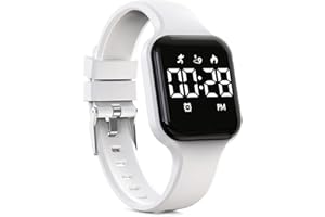 Focwony Digitale Kinderuhr, Schrittzähler, wasserdicht, Fitness-Tracker, Armbanduhr mit Schrittzähler, LED-Anzeige, Stoppuhr für Kinder, Jungen, Mädchen, Teenager (Weiß)