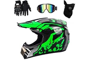 UIGJIOG Casco Motocross Bambino Set,Casco da Cross,Casco Integrale Da Motocross Adulti E Bambini,Casco da downhill integrale MTB