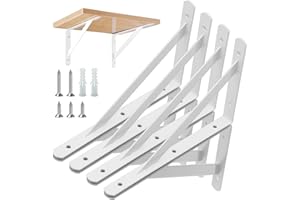 WEERSTONE Wsporniki do półek, wytrzymałe, trójkątne wsporniki do półek, kątowe, montowane na ścianie, łatwy w instalacji, uchwyt ścienny do półki, akcesoria w zestawie, 25 cm, 4 szt. (białe)
