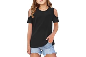 KODMNSW Girls' T-Shirt Children's T-Shirt Summer Tops Short Sleeve Tops Plain Short Sleeve Loose Casual Top Cool Clothes for Teenagers 3-14 Years Old