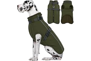Lelepet Large Dog Coat With Harness - Warm Waterproof Fleece Jacket, Winter Reflective Vest Snow Suit for Labrador, Army Green 2XL