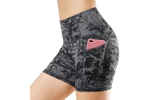 KOEMCY Shorts de Yoga Femme Shorts de Sport avec 2 Poches Été Leggings Court de Contrôle du Ventre Taille Haute Collants Shorts Short de Yoga Fitness Gym pour Jogging Running