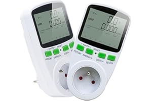 Beslands 2 Pcs Wattmètre Double Tarif Compteur de Consommation Électrique，Prise Compteur D'énergie avec Écran LCD, Moniteur de puissance