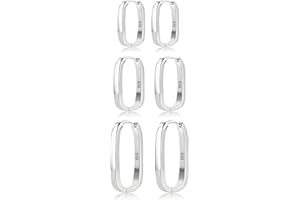 JEMARA 3 Pairs 925 Sterling Silver Post Earrings for Women,Stackable Minimalist U Hoop Earrings,Hypoallergenic Sleeper Earrings for women