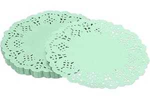 YELARXI Paper Doilies, Paper Lace Doilies Disposable Round Modern Decorative Placemats Bulk, 5.5 Inch Fit for Cakes Desserts Crafts Baked Grilled Fried Food Tableware (50 Pack, Green)