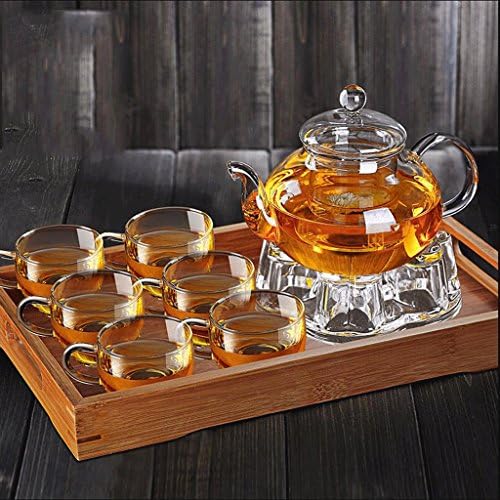 ZHAOJING Thickening Glass Kung Fu Tea Set Home Filter Heat-resistant Glass Tea Flower Teapot Package 600ml (teapot + 6 Cups + Large Tray + Teapot Base) ( Style : A )