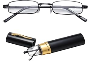 SEMINISMAR Mini lunettes de lecture pliables,Mini-lunettes de lecture étroites en métal à charnière à ressort Aide à la lecture unisexe avec étui