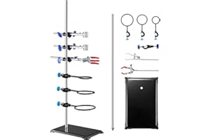 VEVOR Stojak laboratoryjny, zestaw stojaków laboratoryjnych, stalowy stojak laboratoryjny o średnicy 60 cm i żeliwna podstawa 21 cm x 14,5 cm, zawiera zaciski do piersi, zacisk do biurety i zaciski