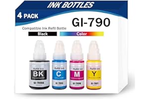 CMADJT 4er-Pack GI-790 Nachfülltintenflaschen, Patronen, kompatibel mit Canon PIXMA G1000 G1010 G2000 G2002 G2010 G3000 G3010 G4000 G4010 Drucker für Schulen, Banken, Büros, Krankenhäuser,4 Color-1 Set