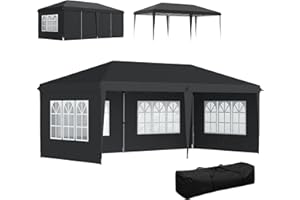 Outsunny 3 x 6m Garden Pop Up Gazebo, Height Adjustable Marquee Party Tent with Sidewalls, Storage Bag, Black