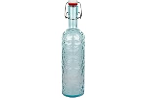 Cofan Transparent blå glasflaska med 1 liters bygelförslutning, perfekt för återanvändning och stil