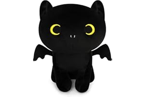 Desdfcer Halloween Plush, 8inch Black Cat Plush with Bat Wings Halloween Decoration, Cute Plushies Huggable Cat Stuffed Animal for Kids, Girls, Boys, Adults