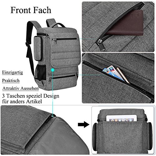 Laptop Rucksack, BRINCH Anti-Träne geräumig Reise Knapsack Rucksack Hikingtasche Studenten College Schulter Rucksack für 18 – 18,4 Zoll Laptop / Notebook / Macbook Computer, Grau-Schwarz - 3