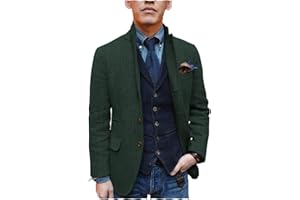 Tiavllya Mens Herringbone Tweed Suit Blazer Jacket Vintage Stand Collar Single Breasted Wool Coat