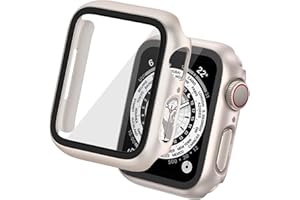Tuocal 2 Stück Hard Hülle Kompatibel mit Apple Watch Series 9 Series 8 Series 7 41mm HD PC Vollständige Abdeckung Schutz mit Schutzfolie Cover Case Glas Schutzhülle für iWatch 41mm, Sternenlicht