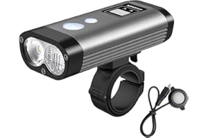 RAVEMEN PR1400 Bike Light with Anti-Glare Beam, 1400 Lumens 5200mAh Front Headlight with Wired Remote, USB C Output, LED Display, IPX8 Waterproof for Mountain Biking, Road Cycling, Commuter