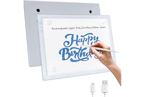 IMAGE Leuchttisch A3 LED Light Pad Wiederaufladbar durch USB Typ-C, kabellos Ultra-Thin mit Einstellung Speicherfunktion, light pad für diamond painting,Zeichnen,Skizzieren,2D-Animation (6000K Weiß)