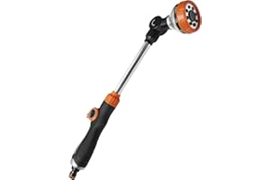 Diivoo Watering Lance, Hose Pipe Spray Gun Metal, Hose Nozzles for Garden Sprinkler Irrigation and Cleaning, Thumb Control, Hose Wand with 8 Spray Patterns for Plants, Flowers, Car, 18.5 Inch Long