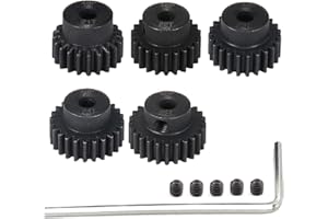 RCTHJIA 48P Hardened Steel Pinion Gear Set 3.175mm (1/8 inch) Hole 21T 22T 23T 24T 25T 48DP Pitch Gears with Hex Key for RC Brushless Brush Motor RC Car Upgrade (5pcs)
