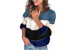 ZGIDDAZ Pull Femme Col V Pull Femme Hiver Chaud Chic Automne Tendance en Tricot avec Bloc De Couleurs Sweater Pull Femme Chic Et Elegant Pull Oversize Pullover Manche Longue Grande Taille Chandail
