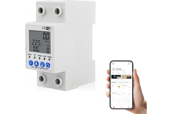Compteur électrique monophasé,compteur d'énergie intelligent,compteur KWh,compteur d'énergie électrique 100-265V WiFi DIN-Rail,moniteur numérique de consommation d'énergie avec Smart Life/Tuya App