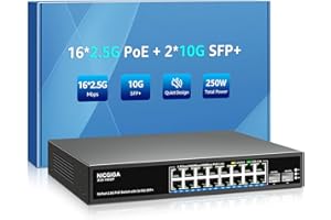 16 portów 2,5 G 2 porty 10G SFP+ Ethernet Switch, NICGIGA 18 portów 2,5 Gb Network Switch Unmanaged, Plug & Play, Desktop or 19-inch Rack Mount, Fanless Metal Design.