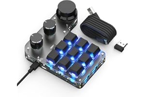 BRIMFORD Tastiera Macro Programmabile Mini Meccanica Wireless Hot-Swap RGB, Tastiera Gaming Personalizzabile Tri-Mode 2.4G Bluetooth USB-C con Manopola per Gamer, Ufficio (Nero, 9 Tasti 3 Manopola)