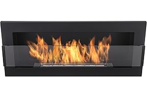 GLOBMETAL Biocamino Nice-House 90x40 cm. Caminetto a bioetanolo nero opaco. Bio camino da appendere direttamente alla parete o da montare in un foro da parete. Caminetto a etanolo con vetro.