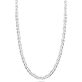 Miabella Italian Solid 925 Sterling Silver 3mm Diamond-Cut Solid Flat Mariner Link Chain Necklace for Women Men, Made in Italy