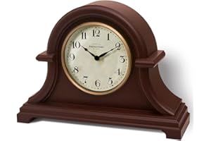 Presentime & Co. Mantel Clock Vintage Farmhouse Series, Napoleon Desk & Shelf Clock, 13 x 10 inch, Domed Lens, Quartz Movement, ABS Plastic Case, Walnut Brown Finish (Home/Tabletop Decoration)