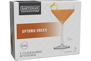 Bartesian Cocktail Mixer Uptown Rocks - Ingrédients pour Cocktail a base de Gin - Capsules pour le Bartesian Cocktail Maker - Préparation sans alcool à mélanger avec des spiritueux - Lot de 8 capsules