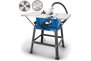 Scheppach HS100S Table Saw | 10" 250mm Circular Saw 45° Tilt | 2000W | XL Table 64x94cm | 85mm Cutting Height | Inc. Base, 2 Blades & Cross Cutting Gauge