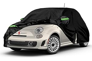 JUDANNA Bâche Voiture Extérieur Remplacement pour 2007-2024 Fiat 500 500C 500E Abarth, Bâche Voiture Impermeable Respirante Complète Housse Protection Voiture Anti Soleil Neige avec Porte à glissière