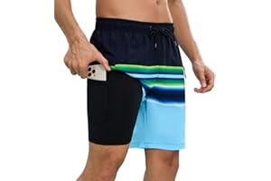 SHEKINI Shorts de Bain Homme avec Poche Zippée Short de Plage à Séchage Rapide Maillot de Bain Homme avec Doublure de Compression