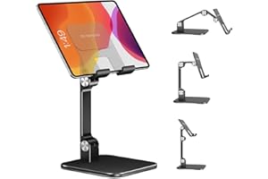 elitehood Aluminum iPad Stand for Desk [Ultra-Stable & Sturdy], Height Adjustable Tablet Stand, Portable Tablet Holder Dock for Home Office, Compatible with iPad Pro 12.9, Air Mini 6 5 4 3, Black