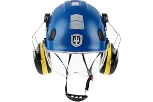 GREEN DEVIL Casco de Trabajo con Visera Transparente y protección auditiva Orejeras ABS Ajustable Casco de Seguridad ventilado con Casco Industrial EN 397